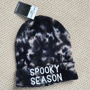Black and White Spooky Season Beanie Hat, New With Tag